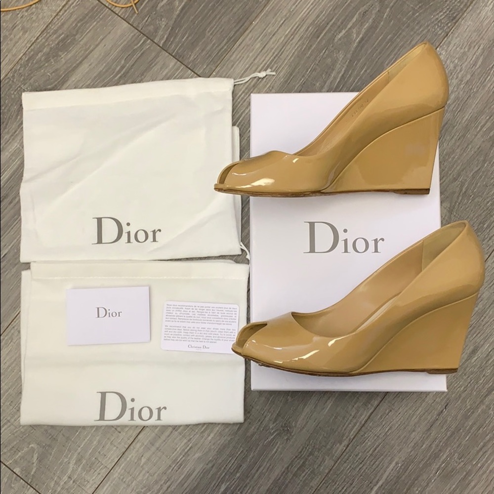 Christian Dior patent leather Day wedge peep-toe